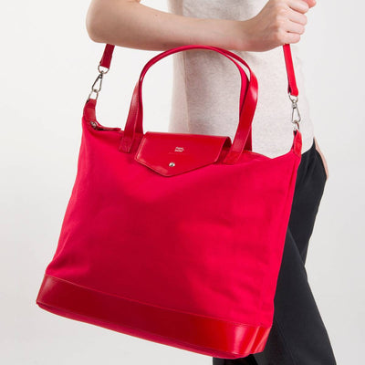 Paperthinks Canvas & Recycled Leather Zipper Tote Crimson Red
