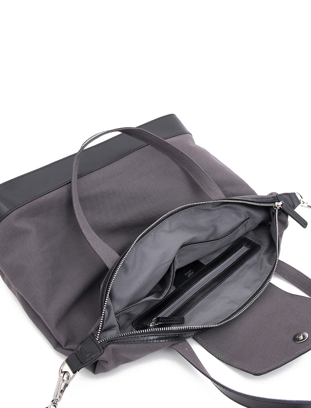 Paperthinks Canvas Zip Top Bag with Recycled Leather Accents - Charcoal - Paperthinks.us