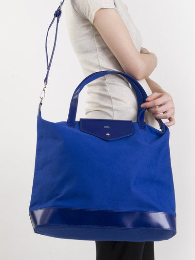 Paperthinks Canvas Zip Top Bag with Recycled Leather Accents - Navy Blue - Paperthinks.us