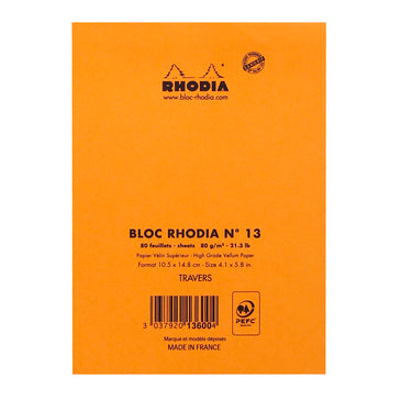Rhodia Orange Staple Bound Pad No. 13 Lined Paper