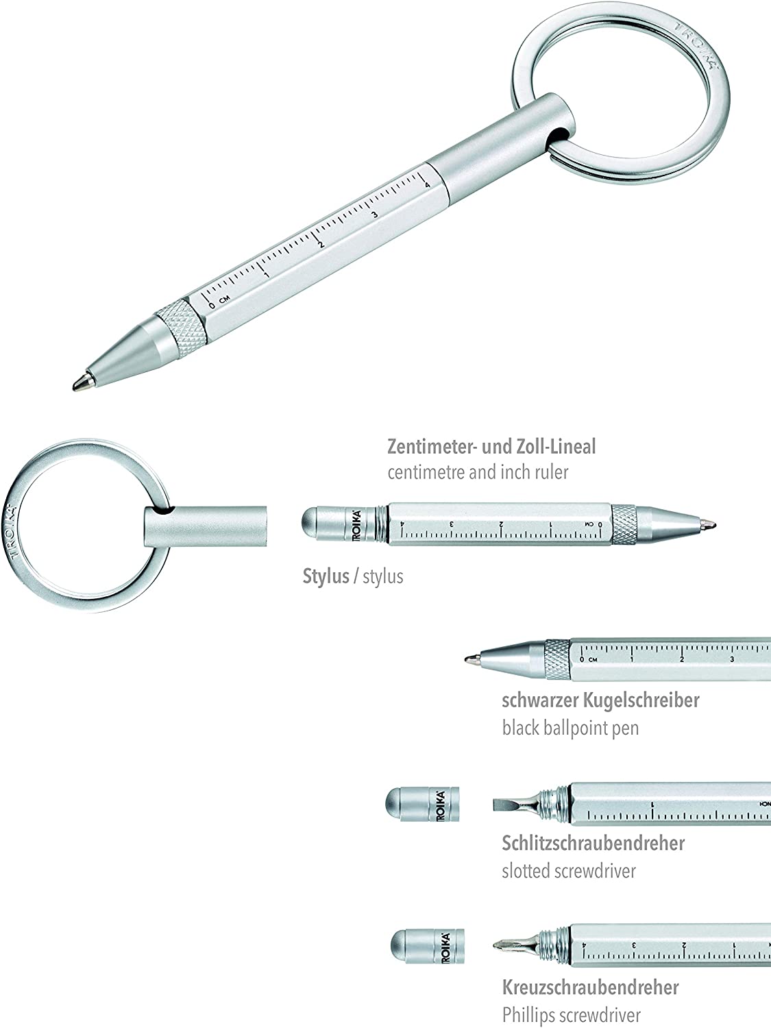 Troika Micro Construction Ballpoint Tool Pen Keychain Silver