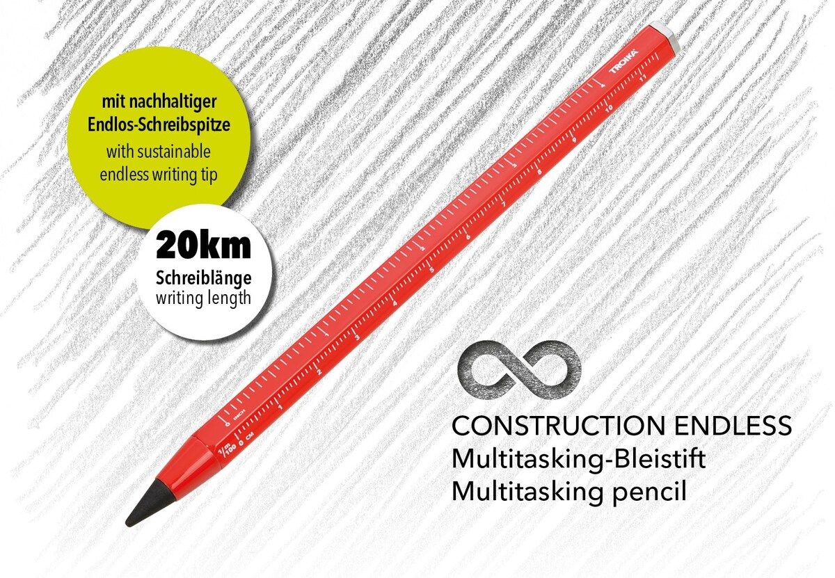 Troika Multi-Tasking Construction Endless Pencil Red